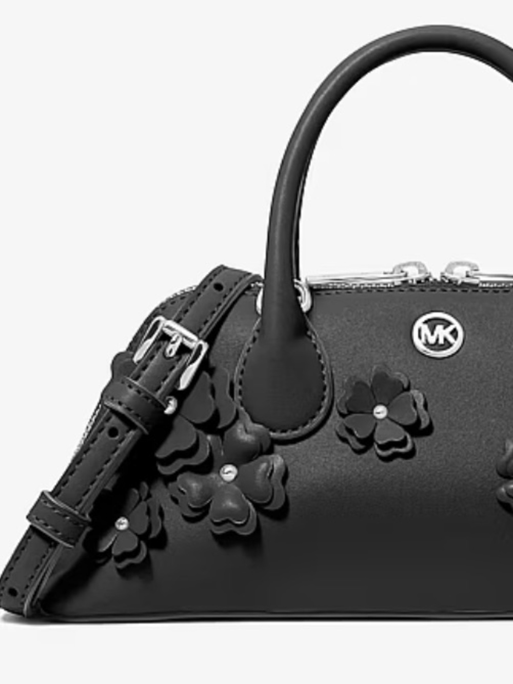 Michael Kors Black Small Floral Satchel Crossbody Black - Picture 12 of 13